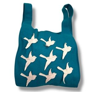 Burel Factory Mountain Originals Wool Teal Blue 3D Birds Tote Bag
